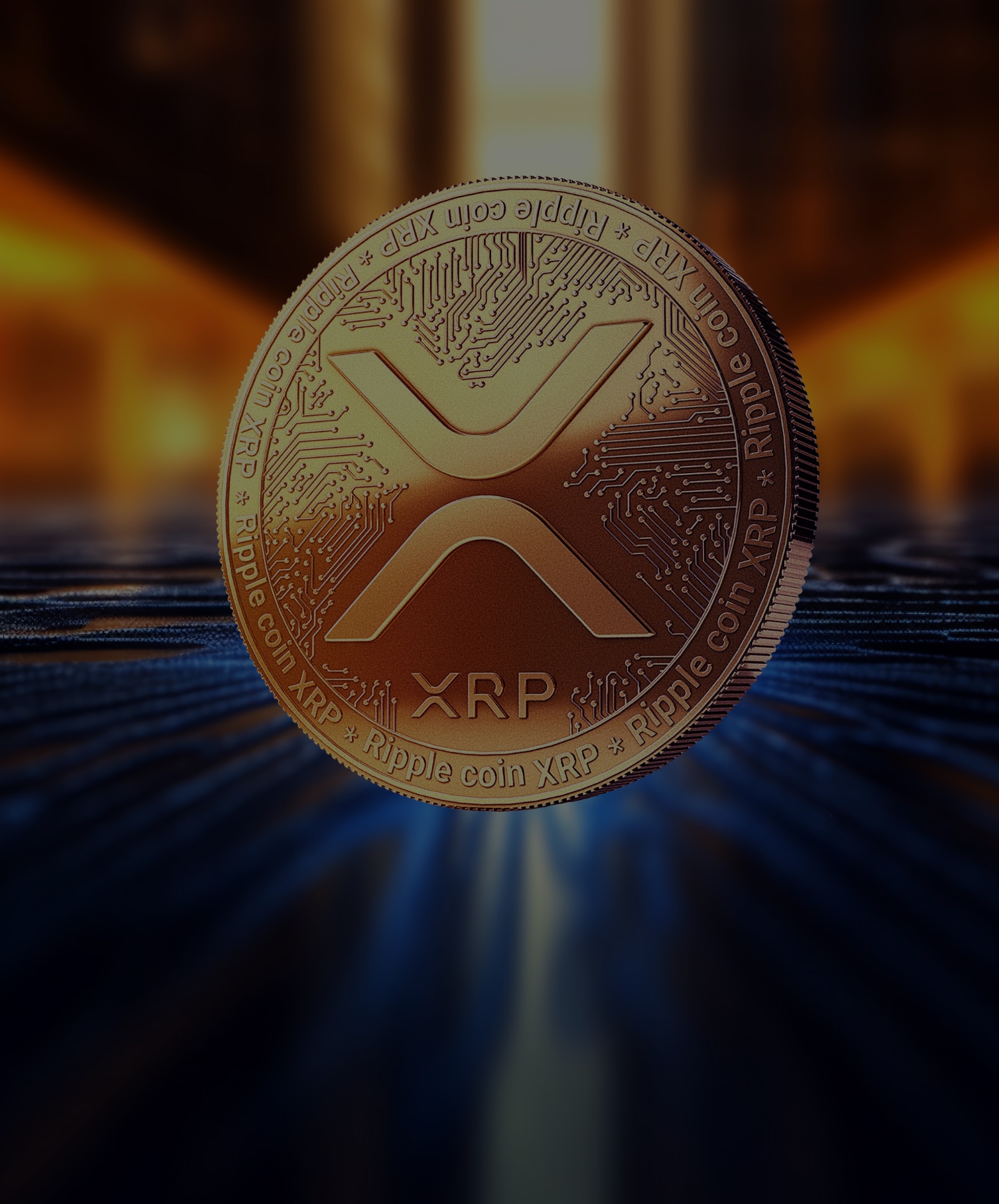 Image of XRP coin in a futuristic city